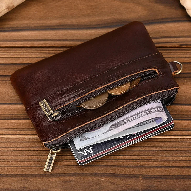 Luufan Genuine Leather Coin Wallet with Card Holder & Key Ring