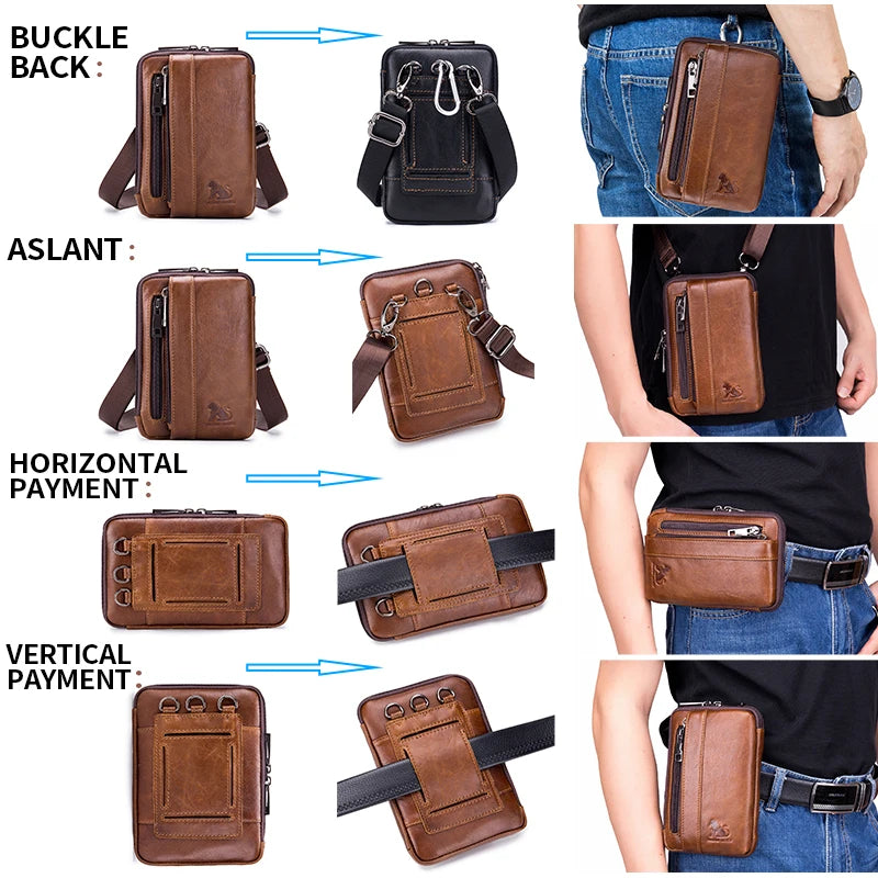 Men’s Genuine Leather Waist Bag with Phone Holder