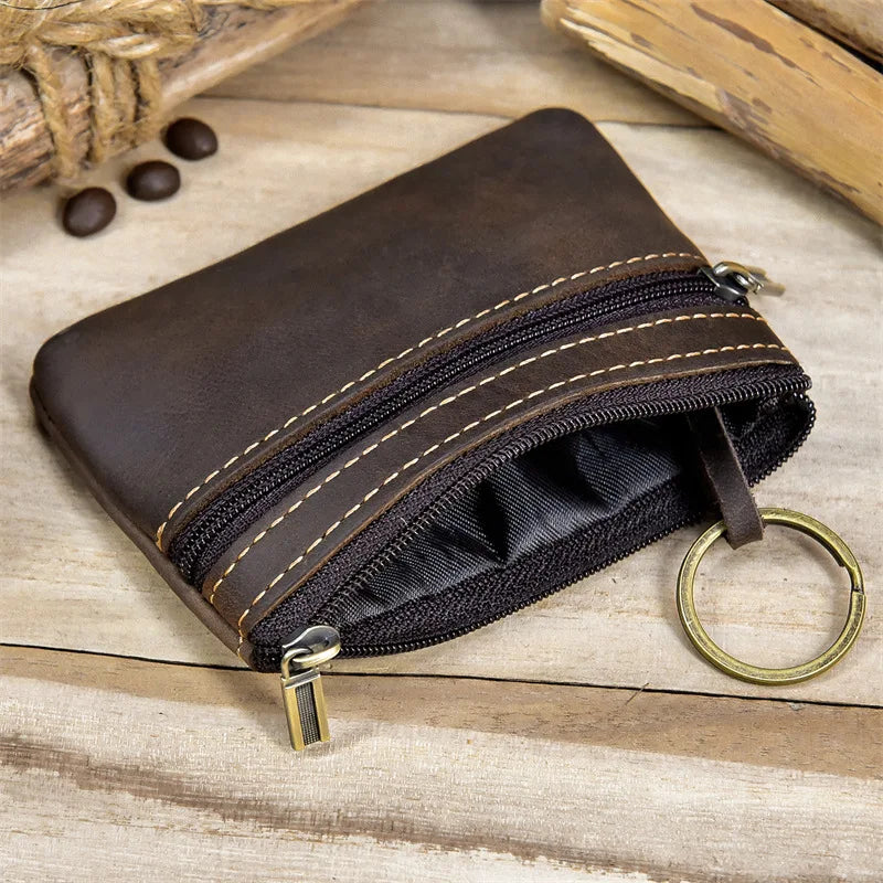 Luufan Genuine Leather Coin Wallet with Card Holder & Key Ring