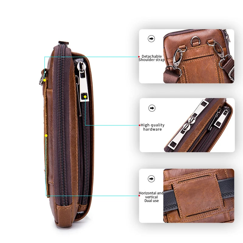 Men’s Genuine Leather Waist Bag with Phone Holder