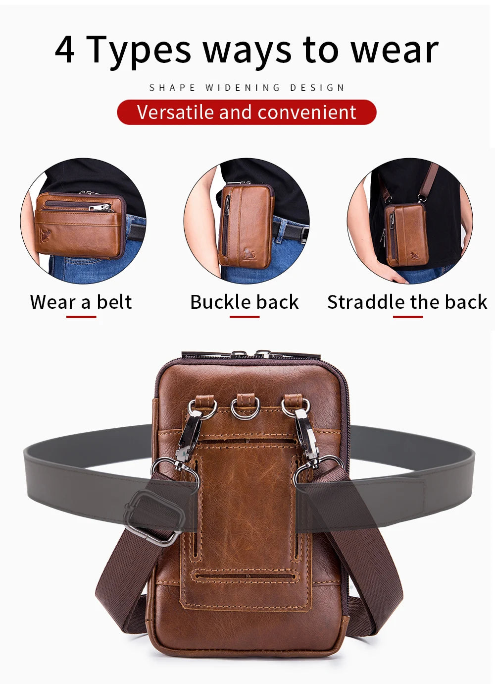 Men’s Genuine Leather Waist Bag with Phone Holder