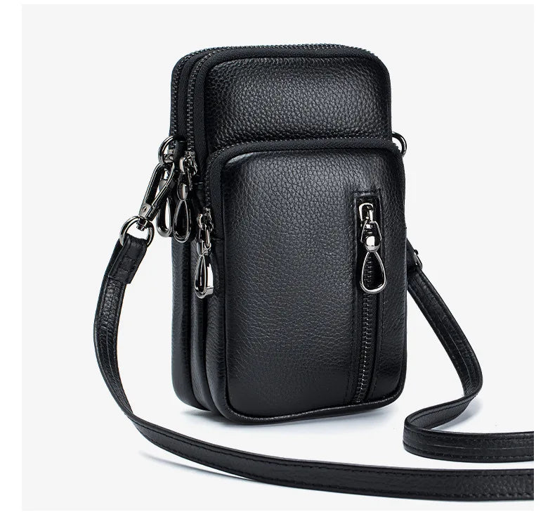Women’s Genuine Leather Crossbody Messenger Bag with Multi Pockets