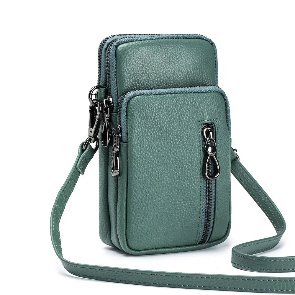 Women’s Genuine Leather Crossbody Messenger Bag with Multi Pockets