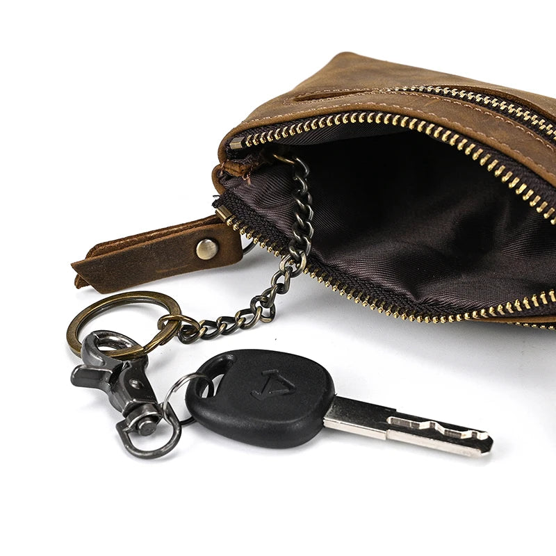 Luufan Genuine Leather Coin Wallet with Card Holder & Key Ring