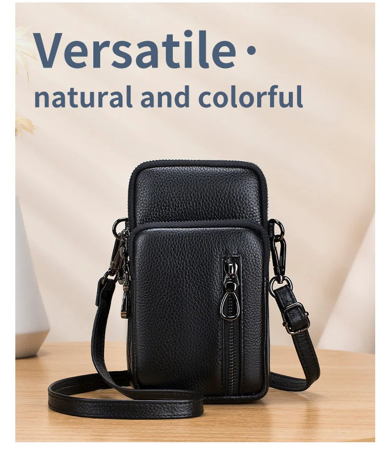 Women’s Genuine Leather Crossbody Messenger Bag with Multi Pockets