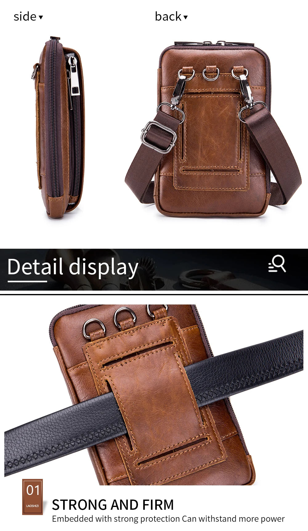 Men’s Genuine Leather Waist Bag with Phone Holder