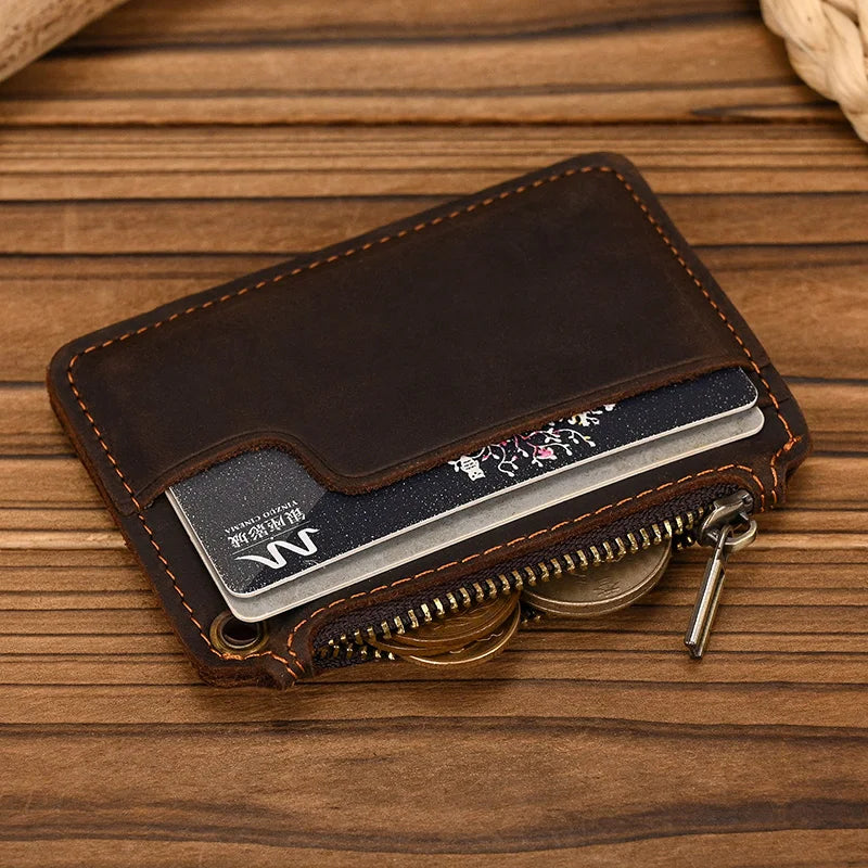 Luufan Genuine Leather Coin Wallet with Card Holder & Key Ring