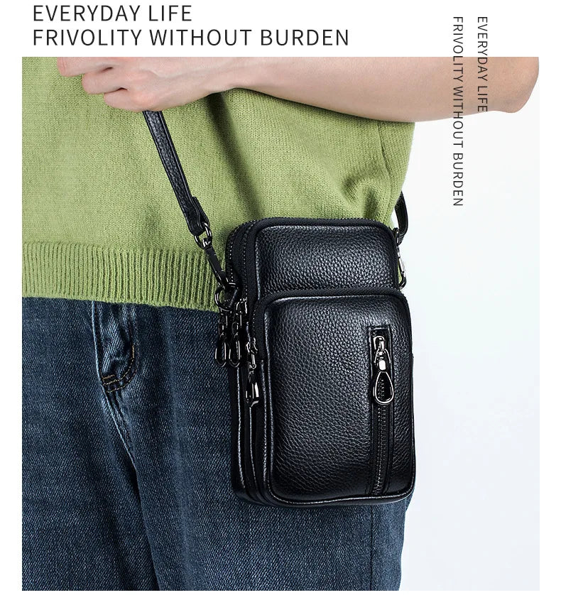Women’s Genuine Leather Crossbody Messenger Bag with Multi Pockets