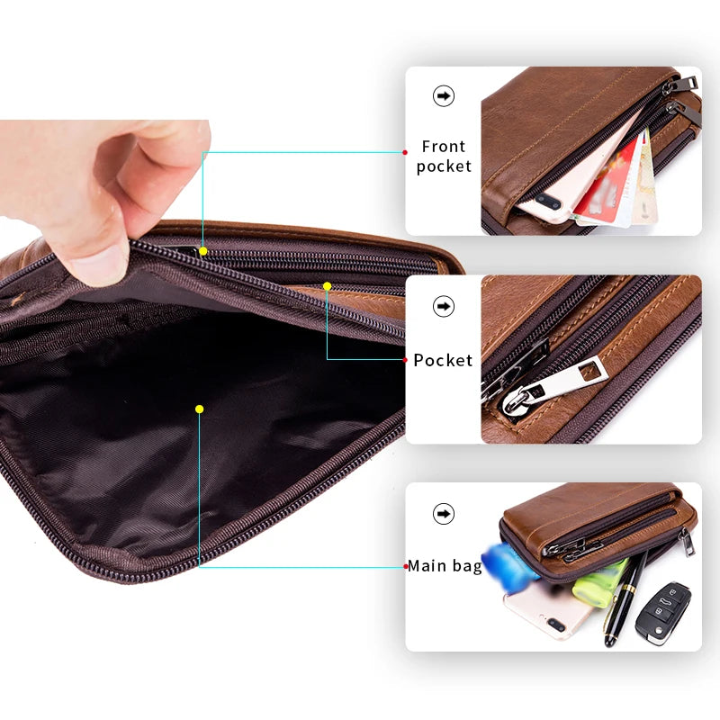 Men’s Genuine Leather Waist Bag with Phone Holder