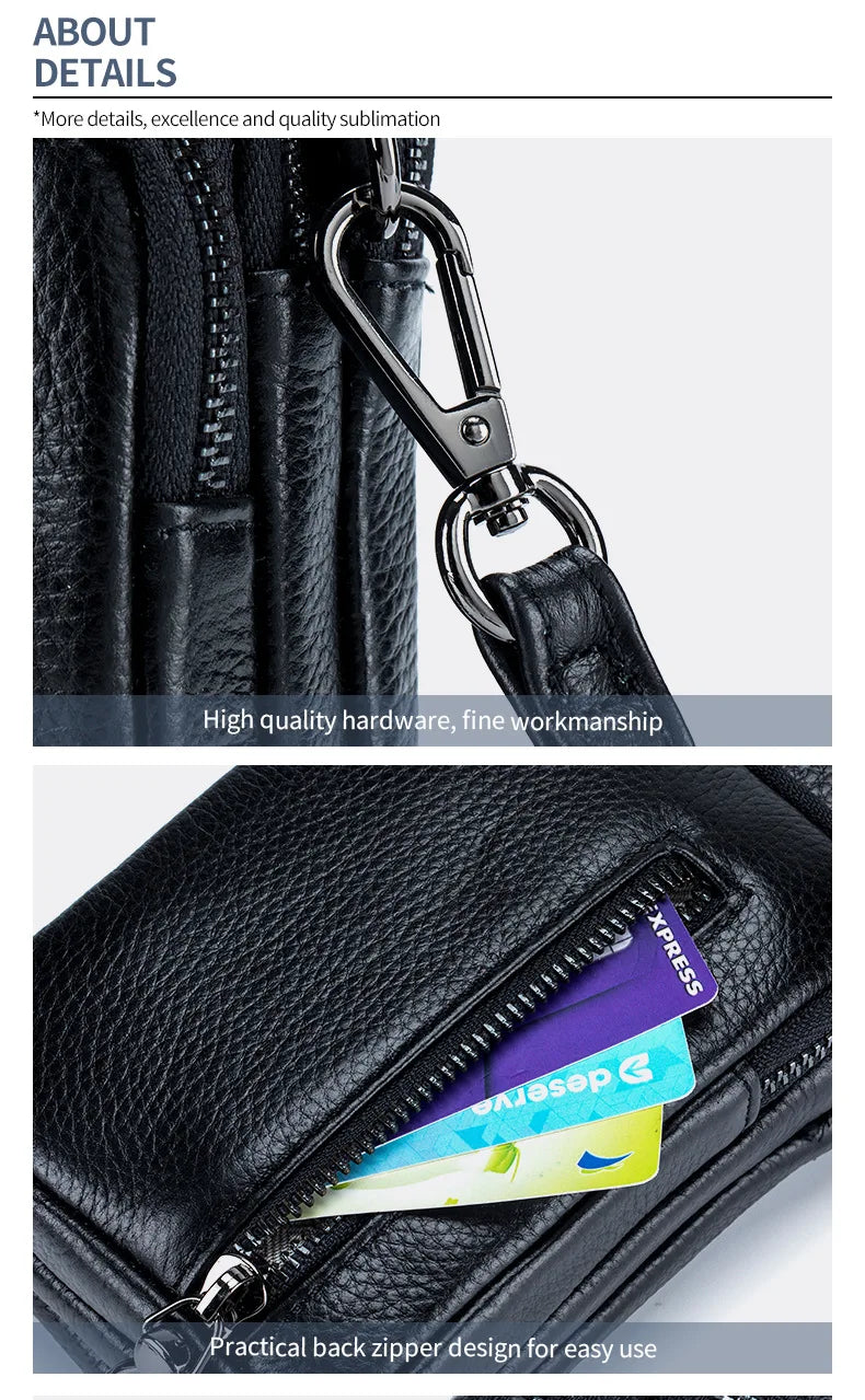 Women’s Genuine Leather Crossbody Messenger Bag with Multi Pockets