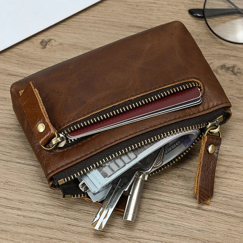 Luufan Genuine Leather Coin Wallet with Card Holder & Key Ring