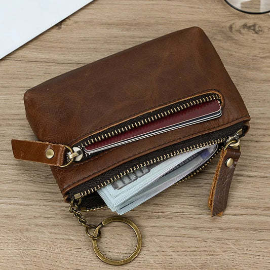 Luufan Genuine Leather Coin Wallet with Card Holder & Key Ring