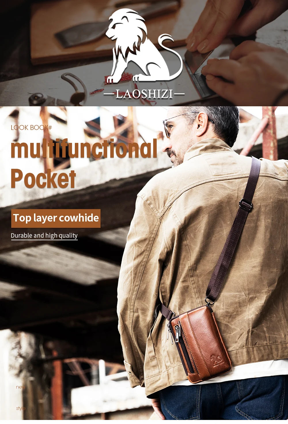 Men’s Genuine Leather Waist Bag with Phone Holder