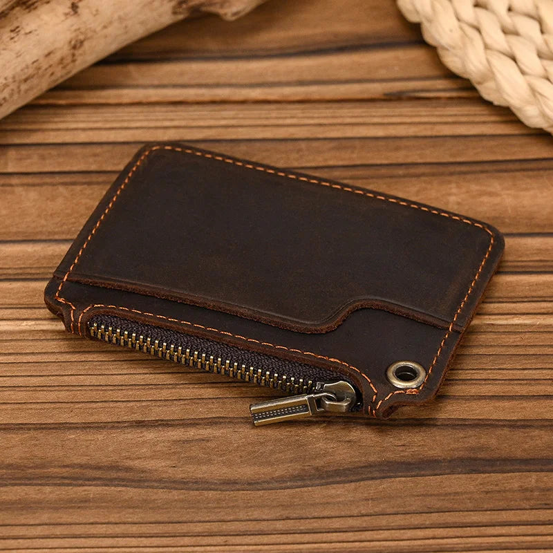 Luufan Genuine Leather Coin Wallet with Card Holder & Key Ring