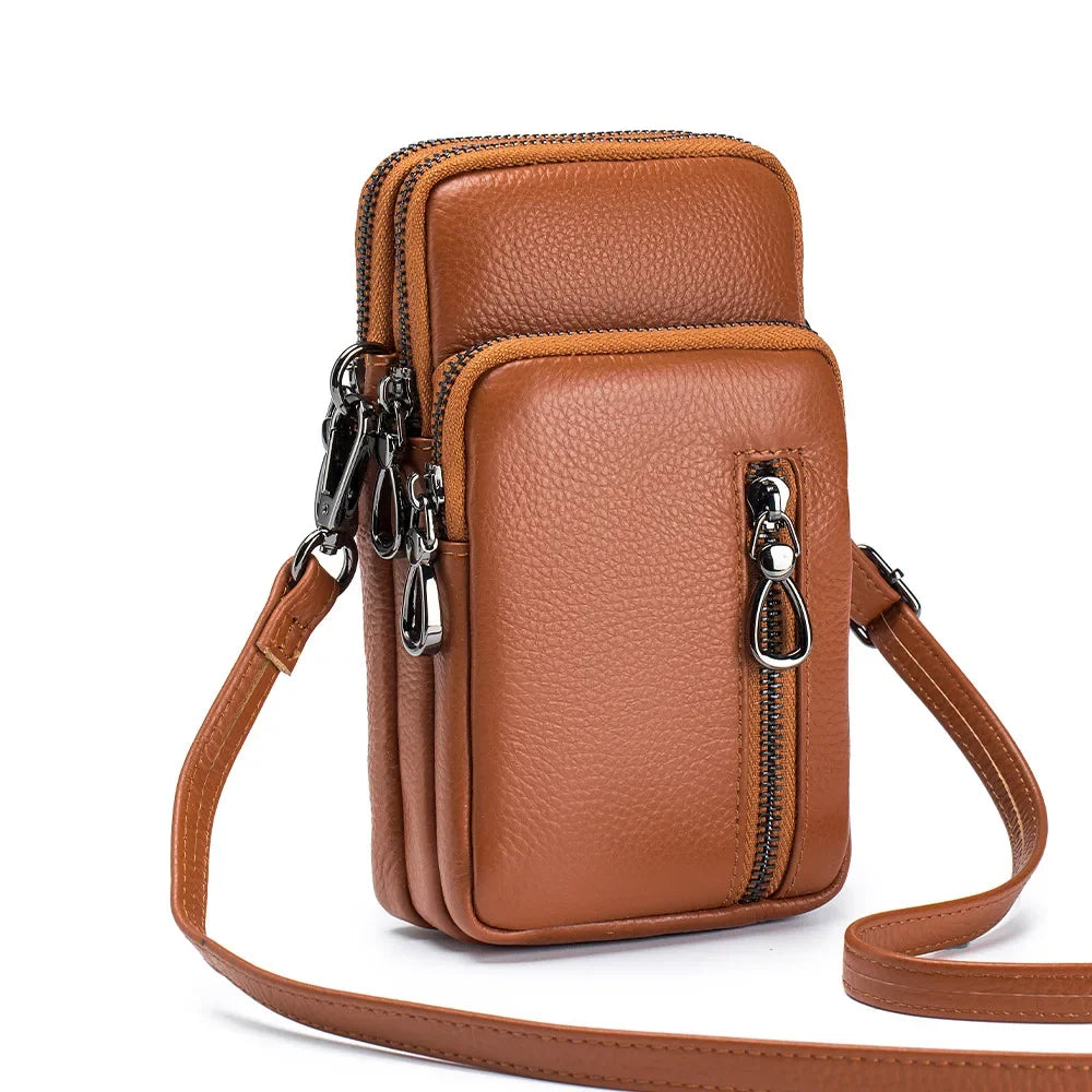 Women’s Genuine Leather Crossbody Messenger Bag with Multi Pockets