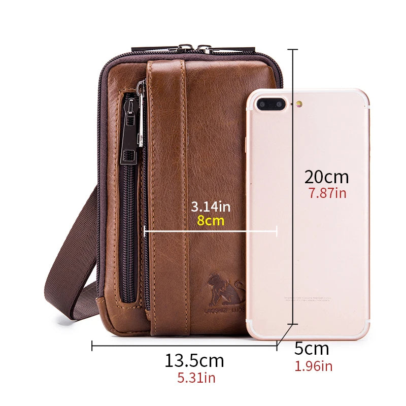 Men’s Genuine Leather Waist Bag with Phone Holder