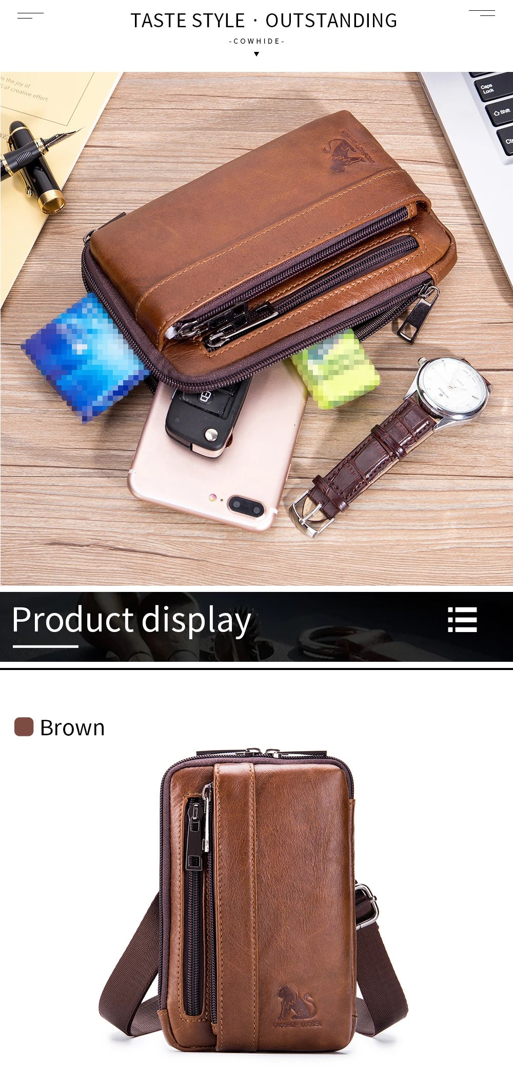 Men’s Genuine Leather Waist Bag with Phone Holder