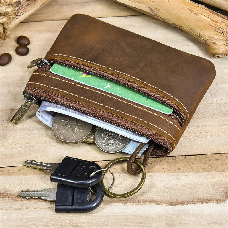 Luufan Genuine Leather Coin Wallet with Card Holder & Key Ring