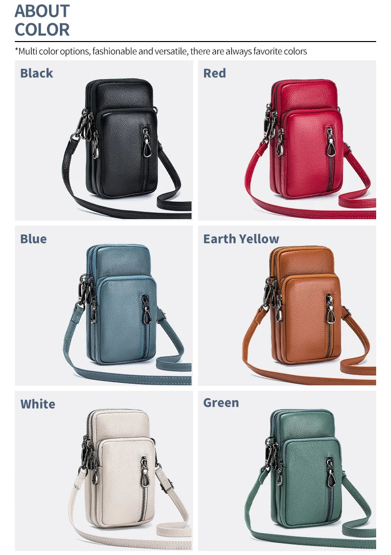 Women’s Genuine Leather Crossbody Messenger Bag with Multi Pockets