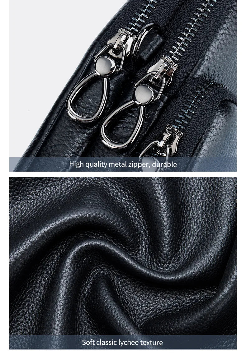 Women’s Genuine Leather Crossbody Messenger Bag with Multi Pockets