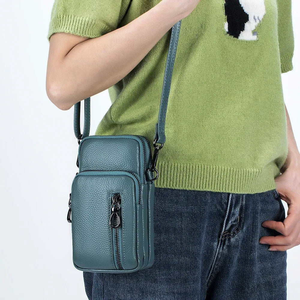 Women’s Genuine Leather Crossbody Messenger Bag with Multi Pockets