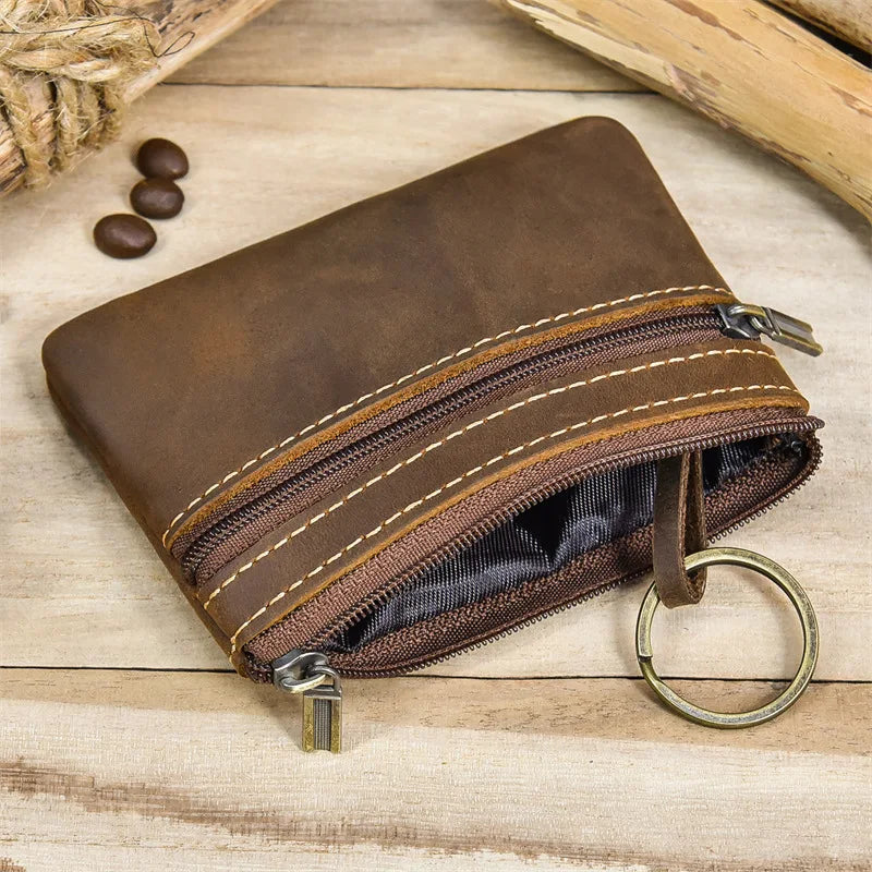 Luufan Genuine Leather Coin Wallet with Card Holder & Key Ring