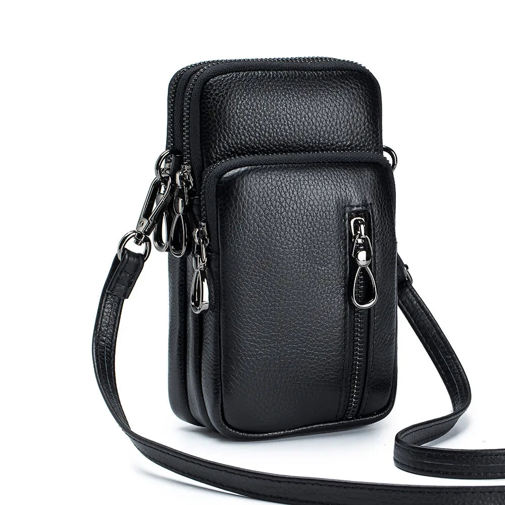 Women’s Genuine Leather Crossbody Messenger Bag with Multi Pockets