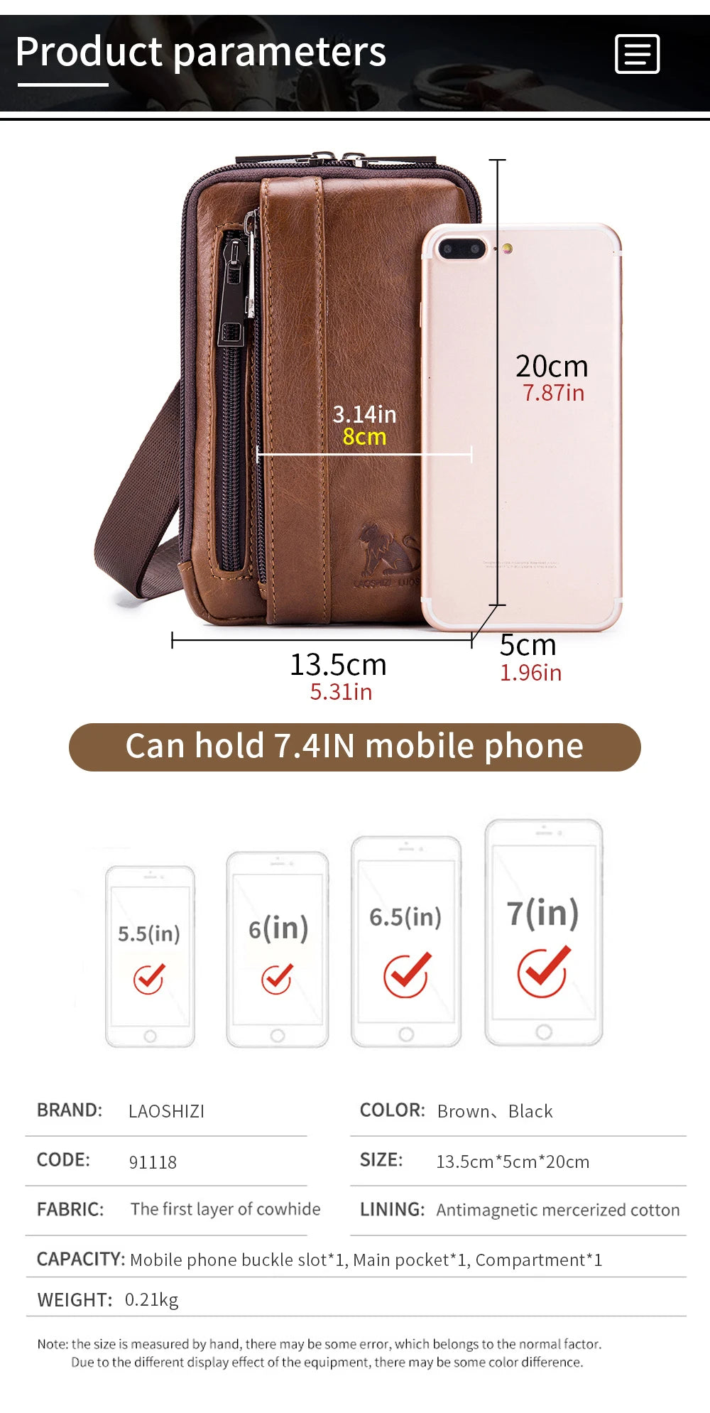 Men’s Genuine Leather Waist Bag with Phone Holder