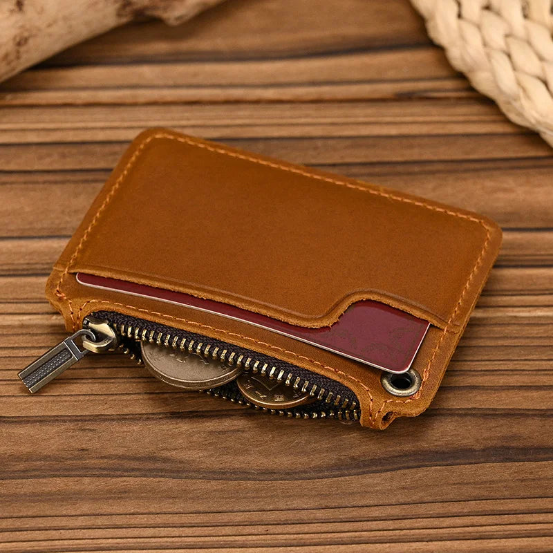 Luufan Genuine Leather Coin Wallet with Card Holder & Key Ring