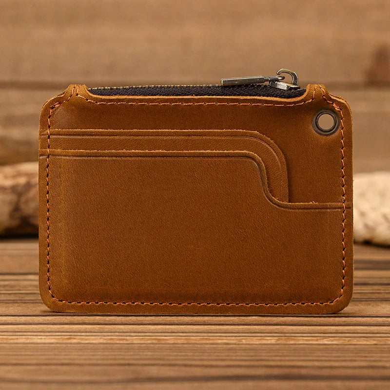 Luufan Genuine Leather Coin Wallet with Card Holder & Key Ring