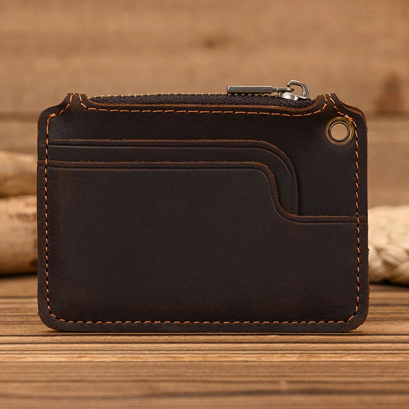 Luufan Genuine Leather Coin Wallet with Card Holder & Key Ring