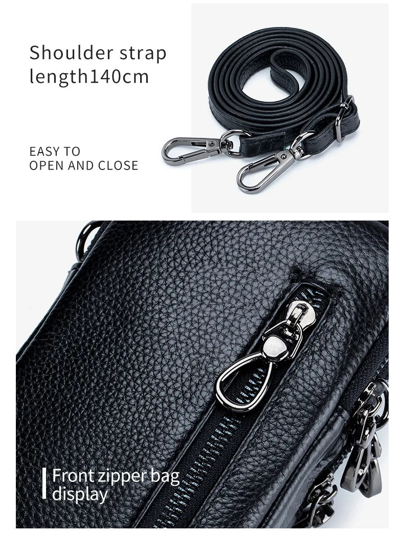 Women’s Genuine Leather Crossbody Messenger Bag with Multi Pockets