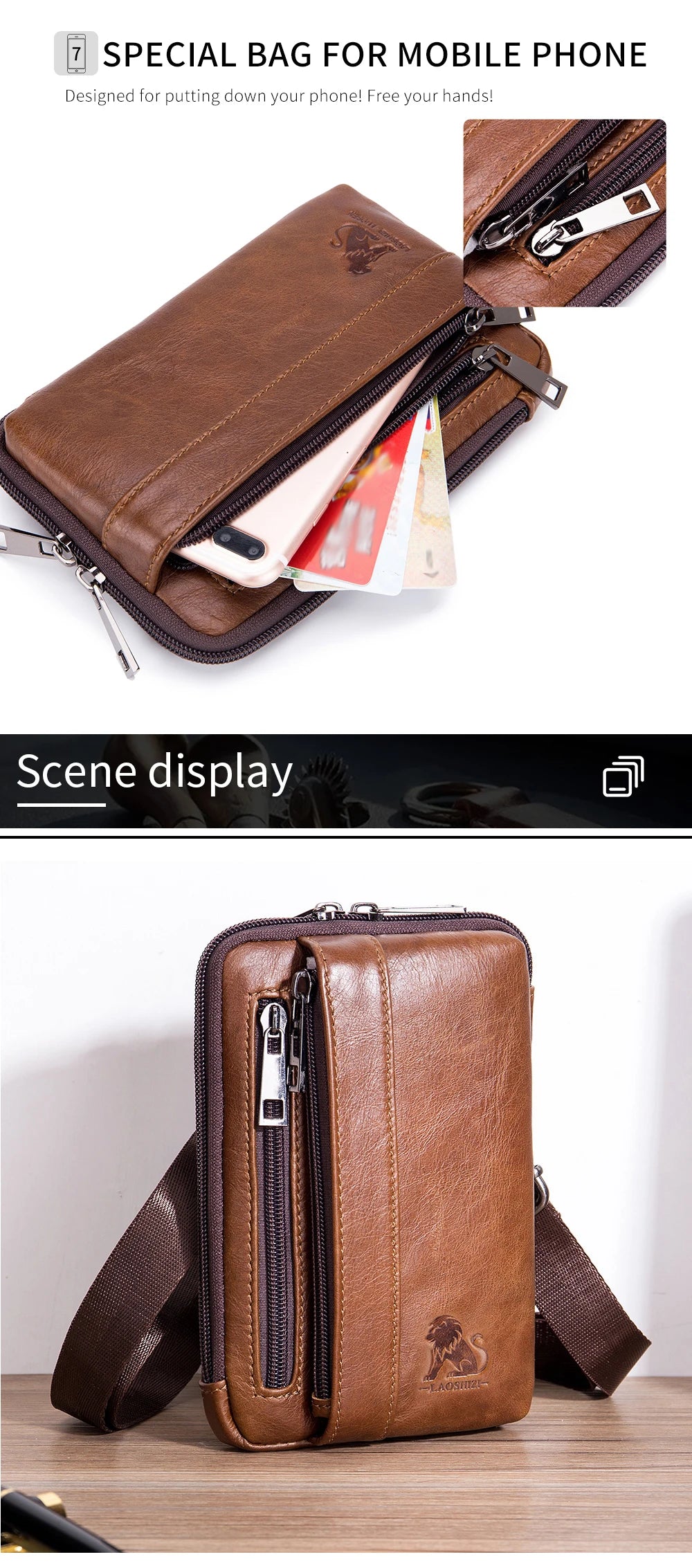 Men’s Genuine Leather Waist Bag with Phone Holder
