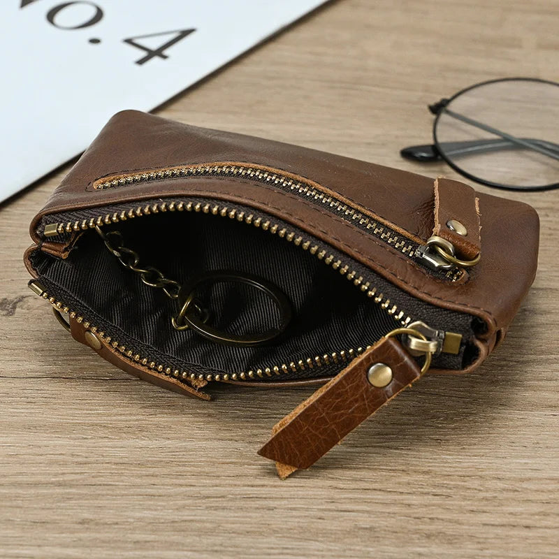 Luufan Genuine Leather Coin Wallet with Card Holder & Key Ring