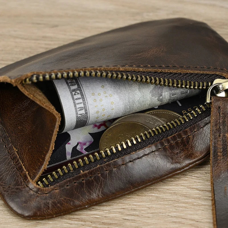 Luufan Genuine Leather Coin Wallet with Card Holder & Key Ring