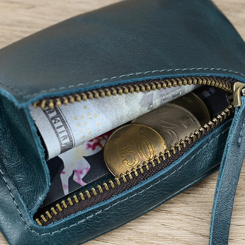 Luufan Genuine Leather Coin Wallet with Card Holder & Key Ring