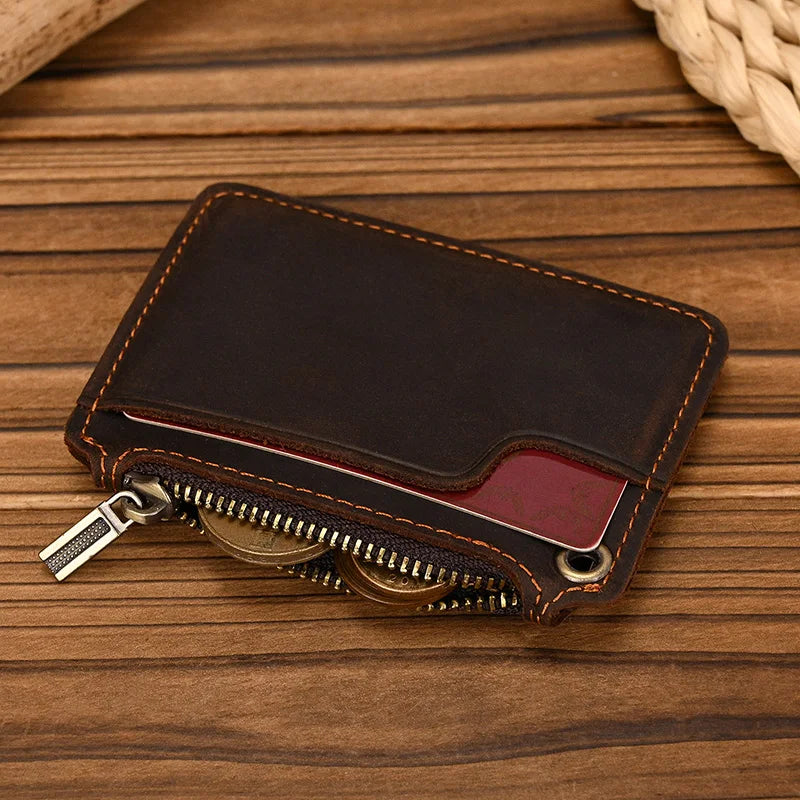 Luufan Genuine Leather Coin Wallet with Card Holder & Key Ring