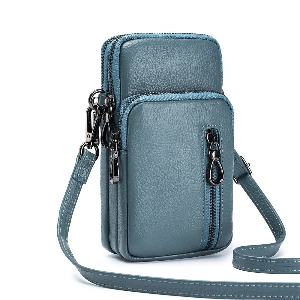 Women’s Genuine Leather Crossbody Messenger Bag with Multi Pockets