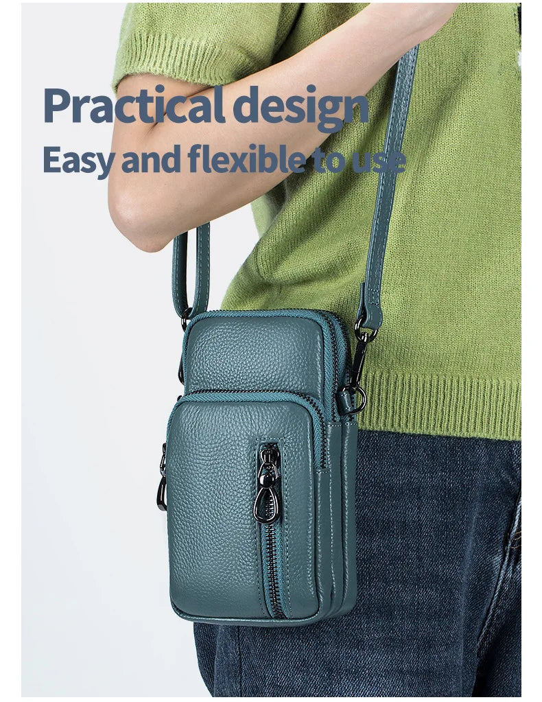 Women’s Genuine Leather Crossbody Messenger Bag with Multi Pockets
