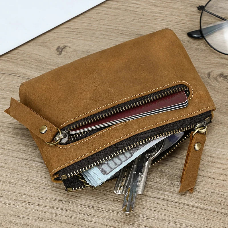 Luufan Genuine Leather Coin Wallet with Card Holder & Key Ring
