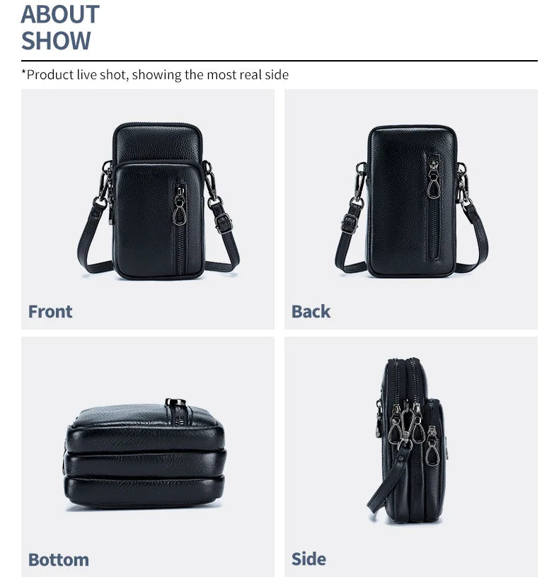 Women’s Genuine Leather Crossbody Messenger Bag with Multi Pockets