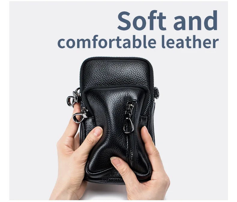 Women’s Genuine Leather Crossbody Messenger Bag with Multi Pockets