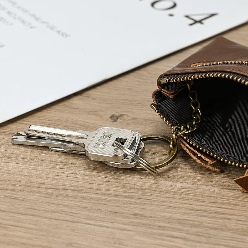 Luufan Genuine Leather Coin Wallet with Card Holder & Key Ring