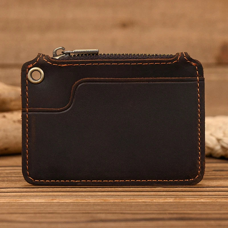 Luufan Genuine Leather Coin Wallet with Card Holder & Key Ring