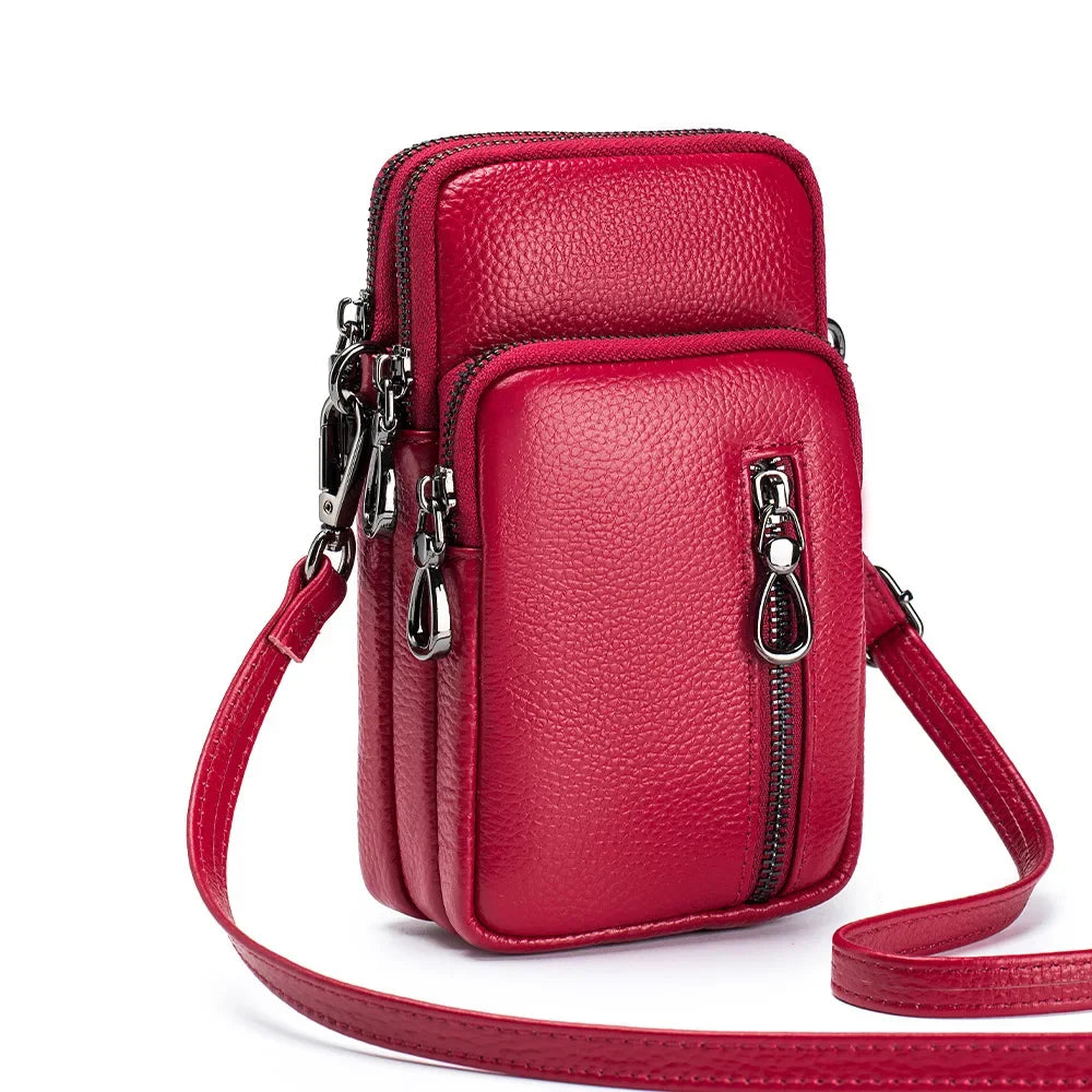 Women’s Genuine Leather Crossbody Messenger Bag with Multi Pockets