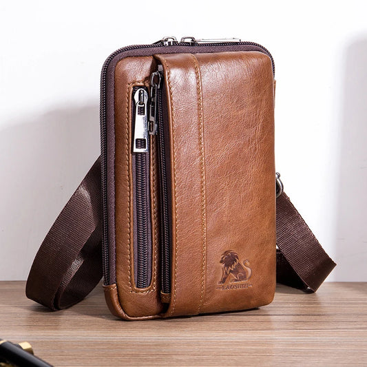 Men’s Genuine Leather Waist Bag with Phone Holder