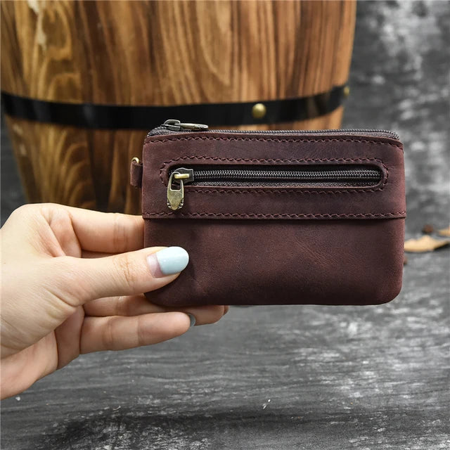 Luufan Genuine Leather Coin Wallet with Card Holder & Key Ring